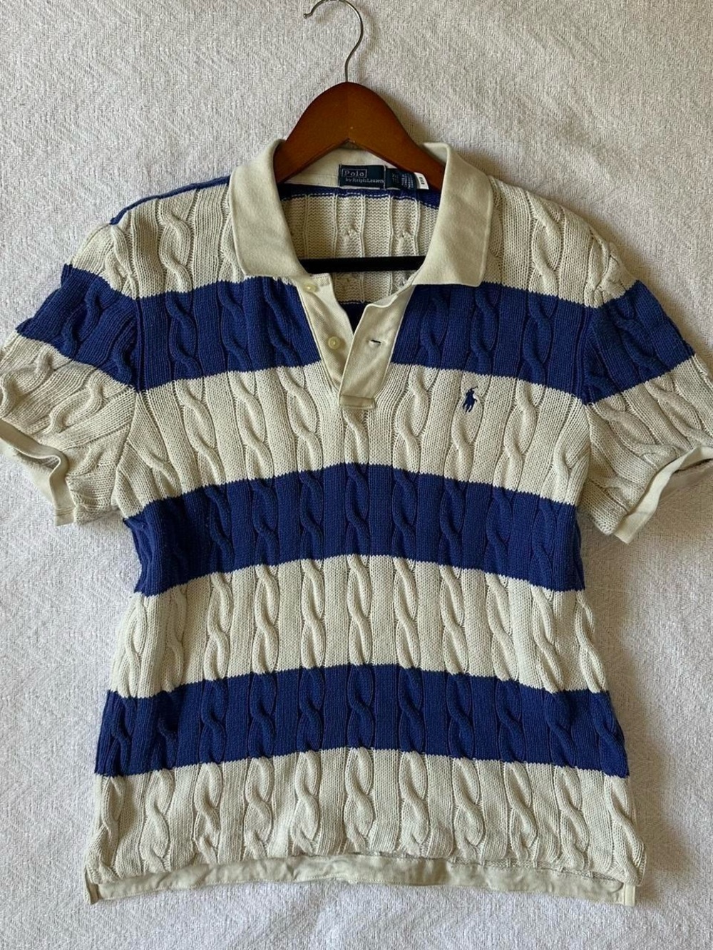 Polo by Ralph Lauren blue and Cream Striped Cable-Knit Polo